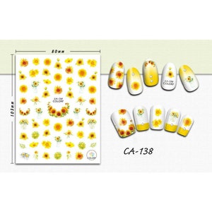 Nail Art Autocollants décalcomanies vert tournesols jaunes CA138