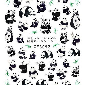 Nail Art 3D Decal Stickers cute funny bear panda bamboo XF3092