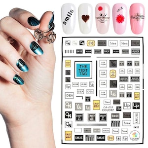 Nail Art 3D calcomanías pegatinas square negro amarillo signos líneas CA018