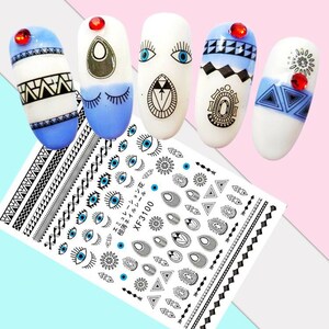 Nail Art 3D Decal Stickers medallion eye triangle patterns XF3100