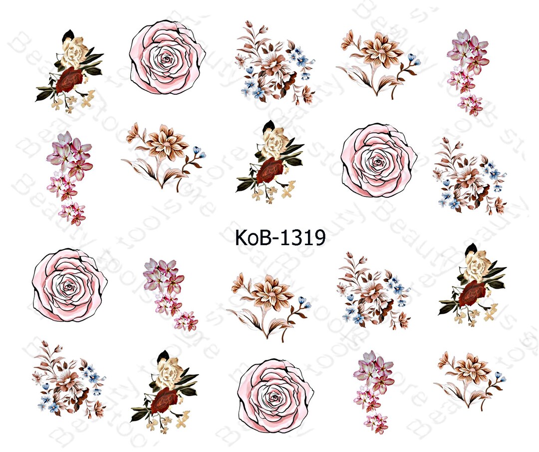 Nail Art Water Transfer Stickers Beautiful Blue Pink Flowers Rose Kob ...