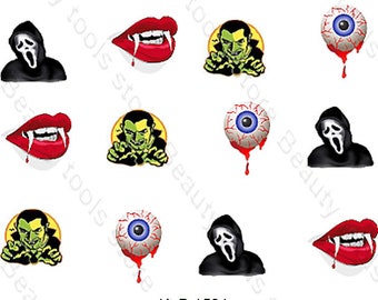 Nail Art Water Transfer Stickers Calcomanías colmillos oculares gotas de sangre KoB-1531