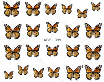 Pegatinas de transferencia al agua para uñas con diseño de mariposa monarca Kob-1098