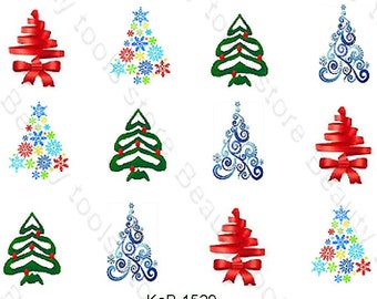 Pegatinas de transferencia de agua para uñas, diseño de árbol de Navidad, KoB-1529