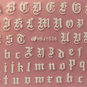 Nail Art 3D Decal Stickers Alphabet Letters White HBJY036