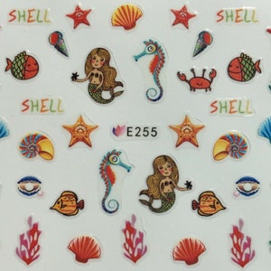 Nail Art 3D Decal Stickers Shells Fish Mermaid Sea Horse Crab Beach E255