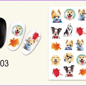 Nail Art 3D Décalcomanies Autocollants Drôle de chien en lunettes sourire chien E603