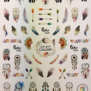 Nail Art 3D Decal Stickers Tribal Feathers Arrows Dreamcatcher Boho Style CA011