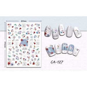 Nail Art 3D Decal Stickers White Red Flowers CA127