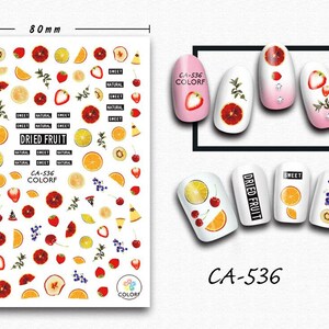 Nail art 3D stickers decal orange strawberry cherry kiwi green leaves CA536