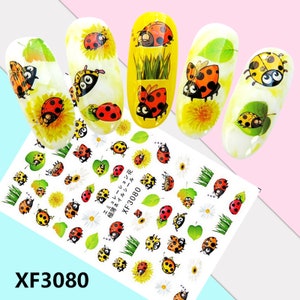 Nail Art 3D Décalcomanies Stickers drôle jolie coccinelle camomille feuille de pissenlit XF3080
