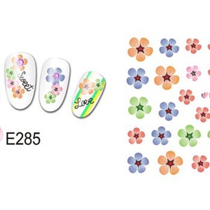 Nail Art 3D Decal Stickers blue pink red green orange flowers E285