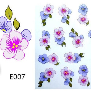 Nail art 3D Sticker Decal Stickers Pretty Flowers Pink Purple E007