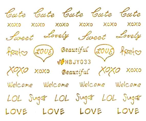 Nail Art 3D Decal Stickers Love Letter Writing Gold Xoxo HBJY033