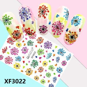 Nail Art 3D Decal Stickers beautiful red purple green blue yellow flower XF3022