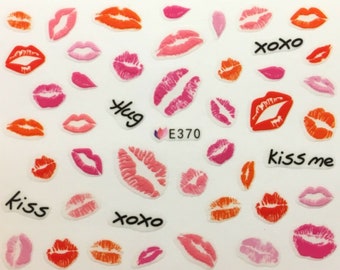 Nail Art 3D Decal Stickers Hugs & Kisses Lipstick Lips XOXO Kiss Me E370