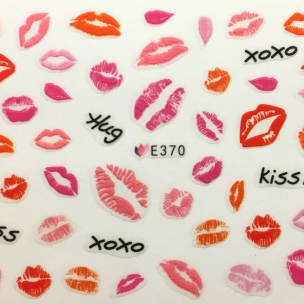 Nail Art 3D Decal Stickers Hugs & Kisses Lipstick Lips XOXO Kiss Me E370