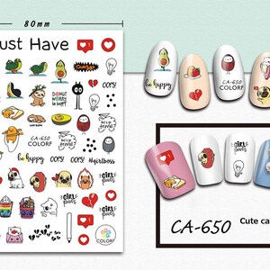 Nail art 3D stickers décalcomanie avocat paresseux œufs brouillés chien coeur lampe CA650