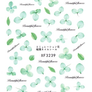Nail Art 3D Decal Stickers beautiful green flowers leaves XF3239