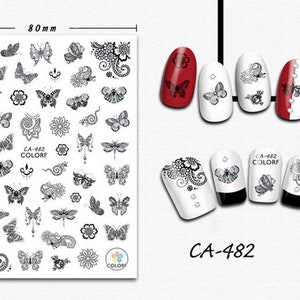 Nail art 3D stickers decal black butterflies flowers patterns dragonfly CA482