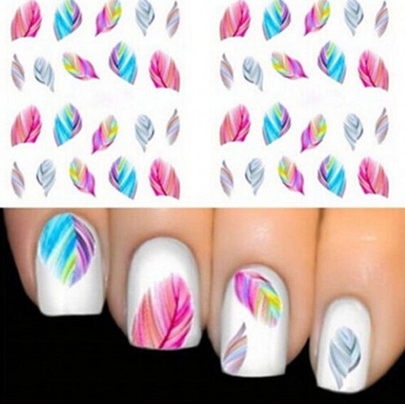 Nail Stickers Feathers Nail Tattoos Nail Decals 1724 Etsy
