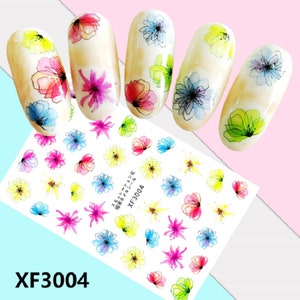 Nail Art 3D Decal Stickers beautiful pink blue yellow flower XF3004