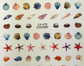 Nail Art 3D Decal Stickers pink blue seashells starfish CA079