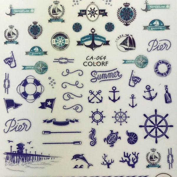 Nautical Nail Decals Etsy