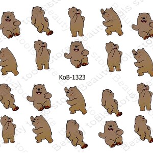Nail Art Water Transfer Stickers cute funny playing bear KoB-1323