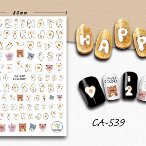 Nail art 3D autocollants décalcomanies lettres amour haine heureux profiter chat œufs au plat CA539