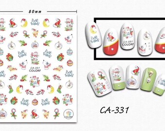 Nail art pegatinas en 3D calcas de muñeco de nieve luna juguetes de Navidad regalos mejores deseos CA331