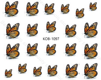Calcomanías de transferencia al agua para uñas con diseño de mariposa monarca Kob-1097
