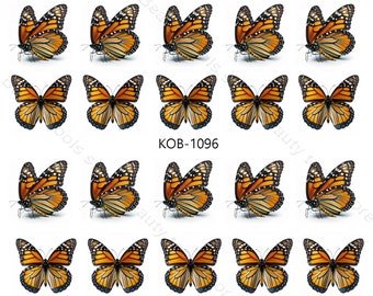 Pegatinas de transferencia al agua para uñas con diseño de mariposa monarca Kob-1096