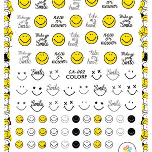 Nail Art 3D Autocollants sourire blanc jaune CA002