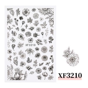 Nail Art 3D Decal Stickers lily chamomile sunflower rose carnation leaves XF3210