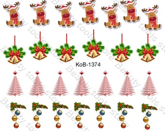 Pegatinas de transferencia de agua para decoración de uñas, calcomanías, decoraciones para árboles de Navidad, campanas, KoB-1374