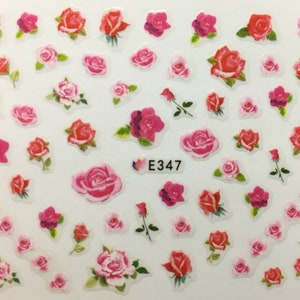 Nail Art 3D Decal Stickers Pink & Red Roses E347