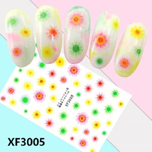 Nail Art 3D Decal Stickers beautiful pink yellow green flower XF3005