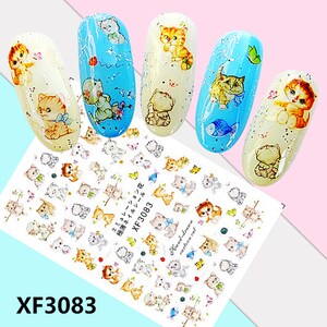Nail Art 3D Decal Stickers hand- drawn cartoon cute kitten fish butterfly XF3083