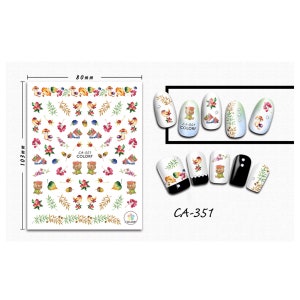 Nail art 3D stickers decal red blue berries birds bear fox mushroom leaves CA351