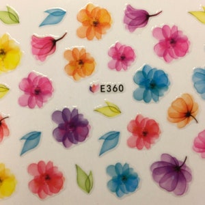 Nail Art 3D Decal Stickers Bright Multicolored Flowers E360