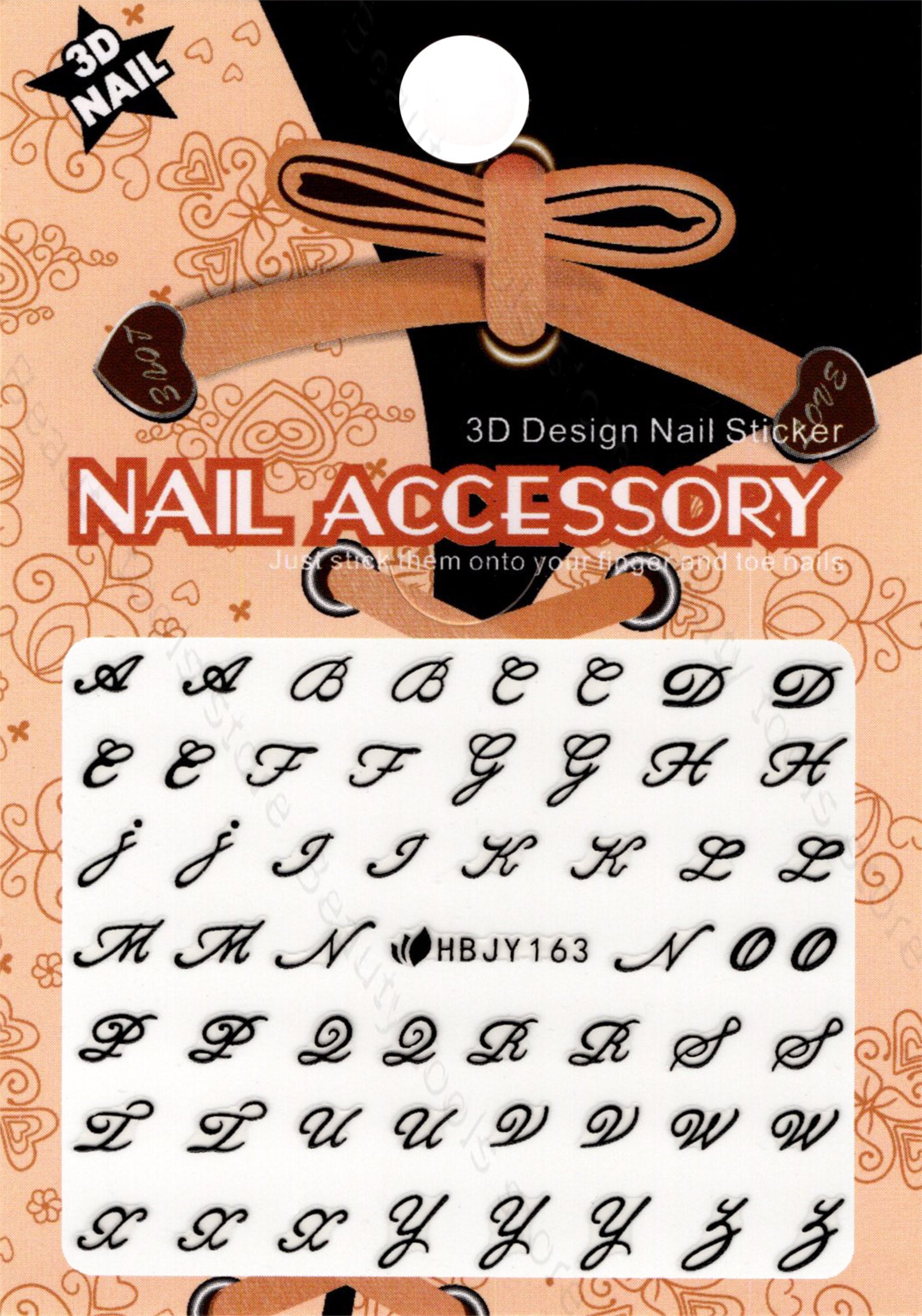 Nail Art 3D Decal Stickers Alphabet Letters in Writing Black Etsy
