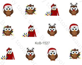 Pegatinas de transferencia de agua para uñas con diseño de búho navideño