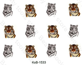 Pegatinas de transferencia al agua con diseño de tigre para uñas (KoB-1533)