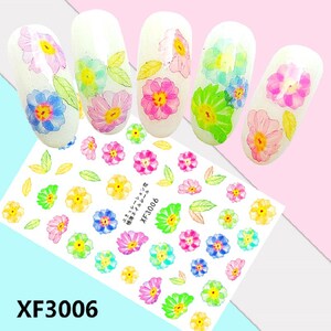 Nail Art 3D Decal Stickers beautiful pink blue yellow green flower XF3006
