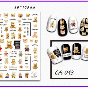 Nail Art 3D Décalcomanies Autocollants Dessin Animé Ours en peluche CA043