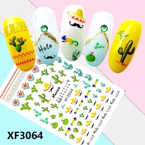 Nail Art 3D Decal Stickers beautiful cactus sombrero mustache lizard XF3064