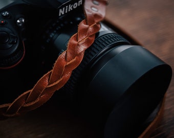 Braided Leather Camera Strap DSLR Vintage | Handmade Custom Gift Idea for Artists Photographers | Personalized Gift Birthday Christmas