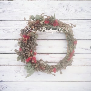 Fresh flower Eucalyptus Wreath with gumnuts and blossoms
