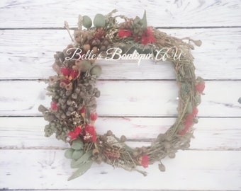 Fresh Rustic Eucalyptus Wreath Australian Native Front Door Wall Wreaths Christmas Holidays Home Decor Weddings Australiana Gumnuts Blossoms